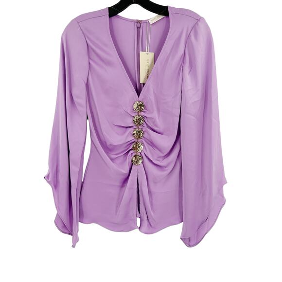 RAMY BROOK Top NEW Size S Light Purple Livi Blouse $385 Gold Metallic - Picture 2 of 6